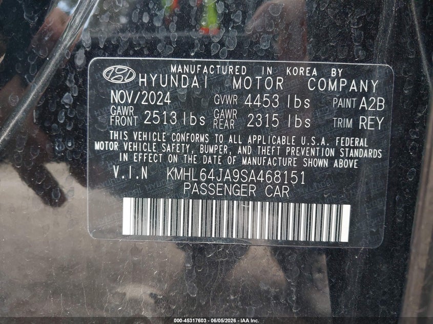 2025 Hyundai Sonata VIN KMHL64JA9SA468151 IAAI salvage auction — LEFT REAR, Enterprise Vehicles Clear Only (Florida), sold $10,550 on 2026-07-07 (photo 9)