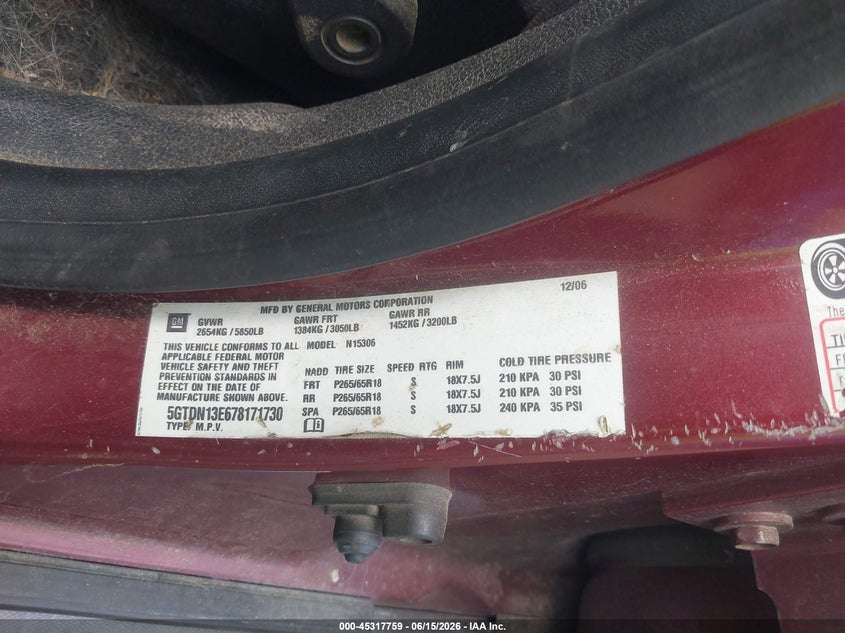 2007 Hummer H3 VIN 5GTDN13E678171730 IAAI salvage auction — VANDALISM, Bill Of Sale (Washington), sold $750 on 2026-07-28 (photo 9)