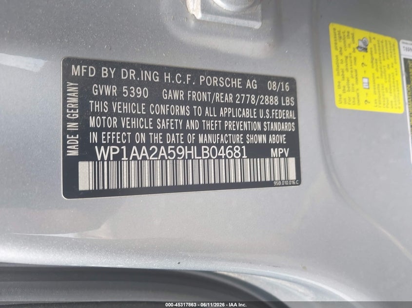 2017 Porsche Macan VIN WP1AA2A59HLB04681 IAAI salvage auction — SIDE, Salvage (Idaho), sold $25 on 2026-07-28 (photo 9)