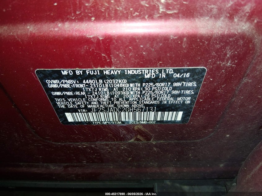 2016 Subaru Forester VIN JF2SJADC2GH567131 IAAI salvage auction — LEFT FRONT, Salvage (Oregon), sold $3,000 on 2026-08-01 (photo 9)