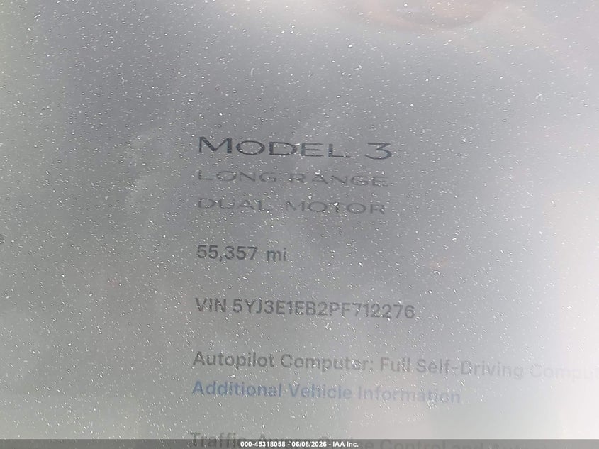 2023 Tesla Model 3 VIN 5YJ3E1EB2PF712276 IAAI salvage auction — FRONT END, Salvage Title, sold $8,650 on 2026-07-15 (photo 7)