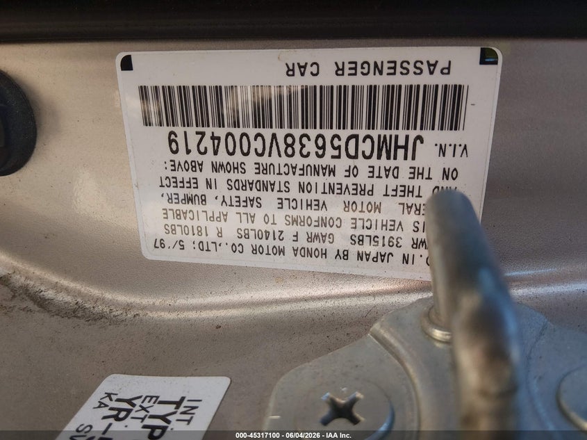 1997 Honda Accord VIN JHMCD5638VC004219 IAAI salvage auction — NORMAL WEAR, Clear - Dealer Only (California), sold $275 on 2026-07-08 (photo 9)