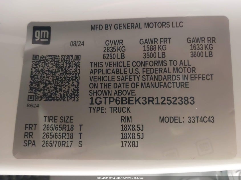 2024 Gmc Canyon VIN 1GTP6BEK3R1252383 IAAI salvage auction — FRONT END, Salvage (Iowa), sold $12,500 on 2026-07-29 (photo 9)