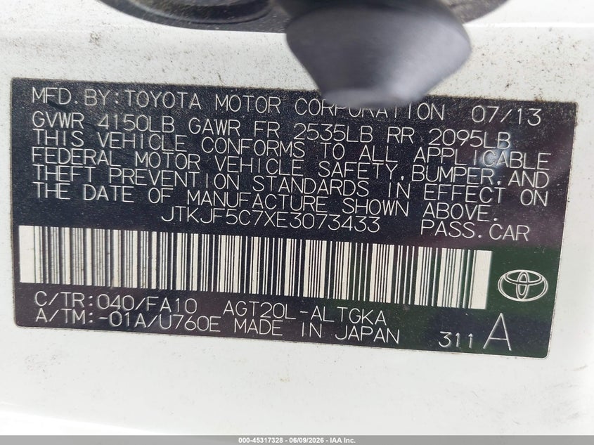 2014 Scion Tc VIN JTKJF5C7XE3073433 IAAI salvage auction — FRONT END, Salvage Title, sold $425 on 2026-07-15 (photo 9)