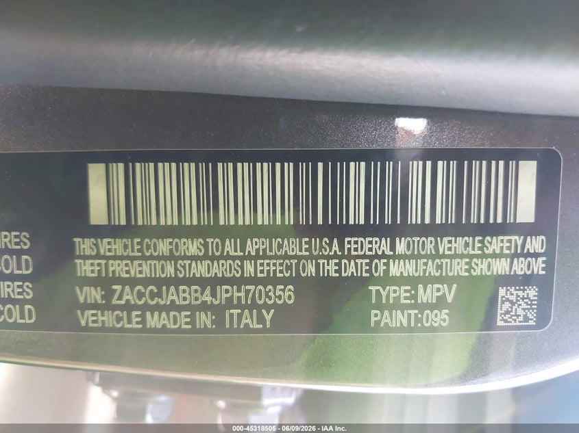 2018 Jeep Renegade VIN ZACCJABB4JPH70356 IAAI salvage auction — FRONT END, Salvage Title, sold $1,850 on 2026-08-05 (photo 9)