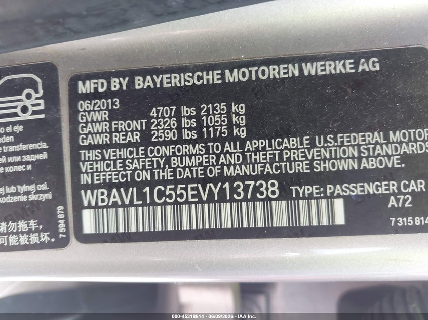 2014 BMW X1 VIN WBAVL1C55EVY13738 IAAI salvage auction — RIGHT FRONT, Salvage Title, sold $275 on 2026-07-07 (photo 9)