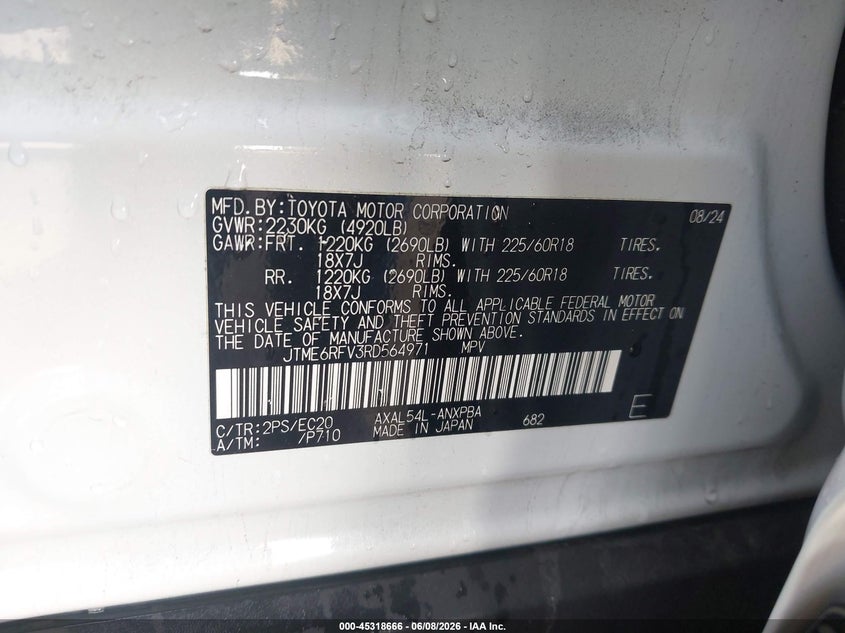 2024 Toyota Rav 4 VIN JTME6RFV3RD564971 IAAI salvage auction — LEFT FRONT, Salvage Title, sold $20,050 on 2026-07-20 (photo 9)