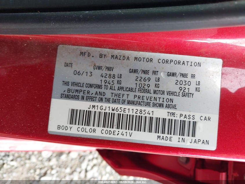 2014 Mazda 6 VIN JM1GJ1W65E1128541 IAAI salvage auction — SIDE, Salvage Title, sold $3,300 on 2026-07-22 (photo 9)