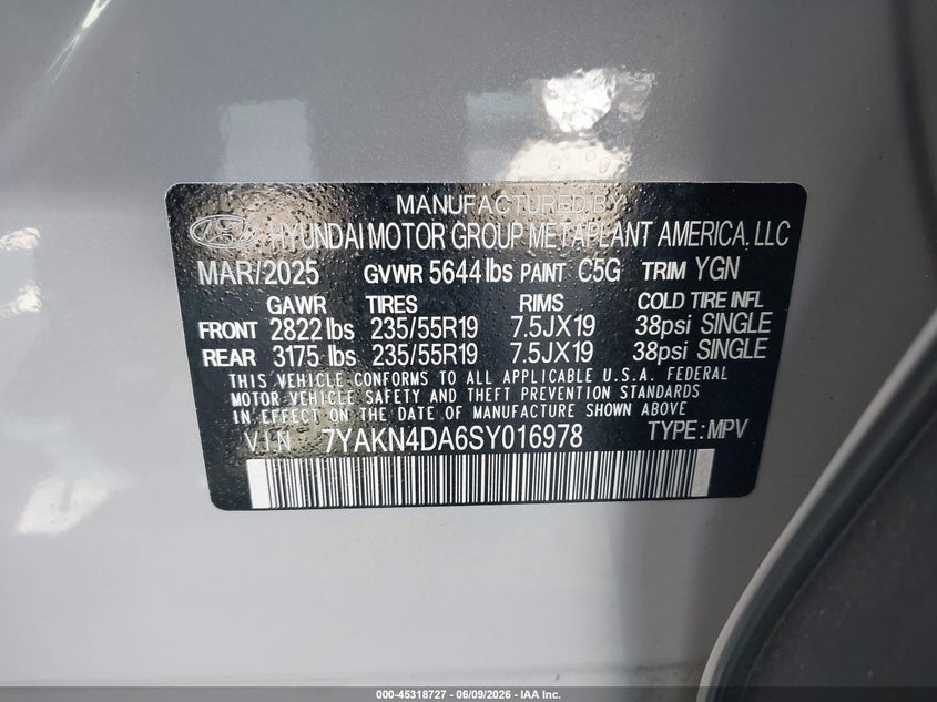 2025 Hyundai Ioniq 5 VIN 7YAKN4DA6SY016978 IAAI salvage auction — FRONT END, Salvage Title, sold $8,500 on 2026-08-01 (photo 9)