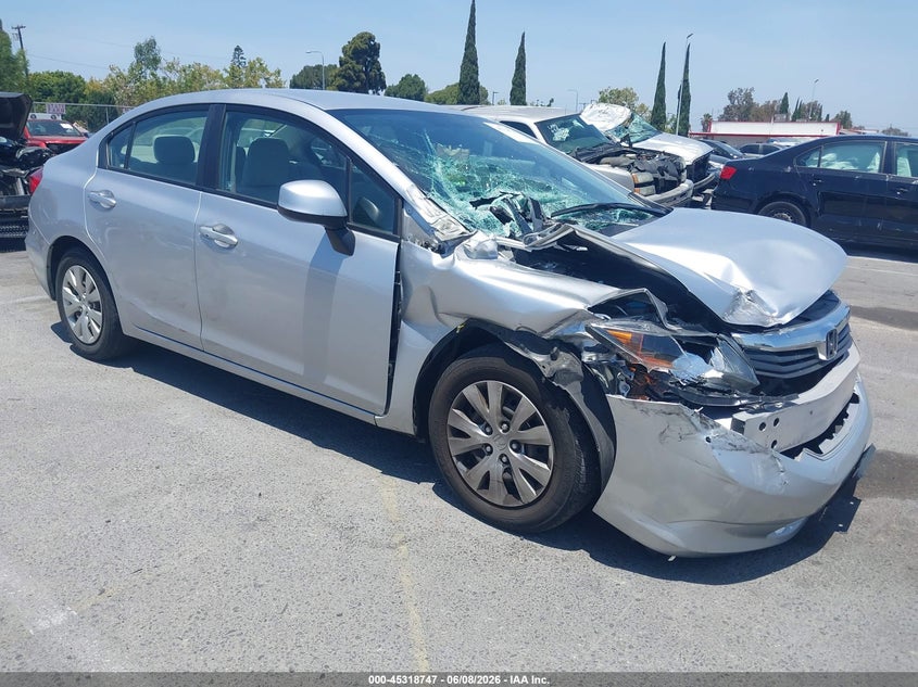 2012 Honda Civic VIN 19XFB2F5XCE367857 IAAI salvage auction — FRONT END, Salvage Title, sold $1,625 on 2026-07-09 (photo 1)