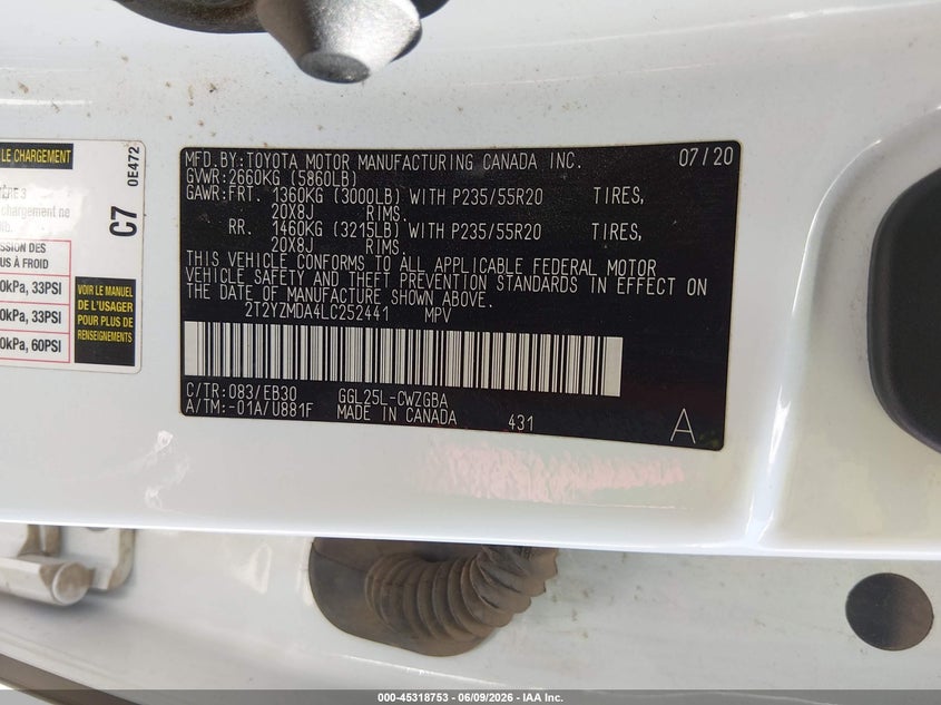 2020 Lexus Rx VIN 2T2YZMDA4LC252441 IAAI salvage auction — FRONT END, Salvage Title, sold $14,300 on 2026-08-01 (photo 9)