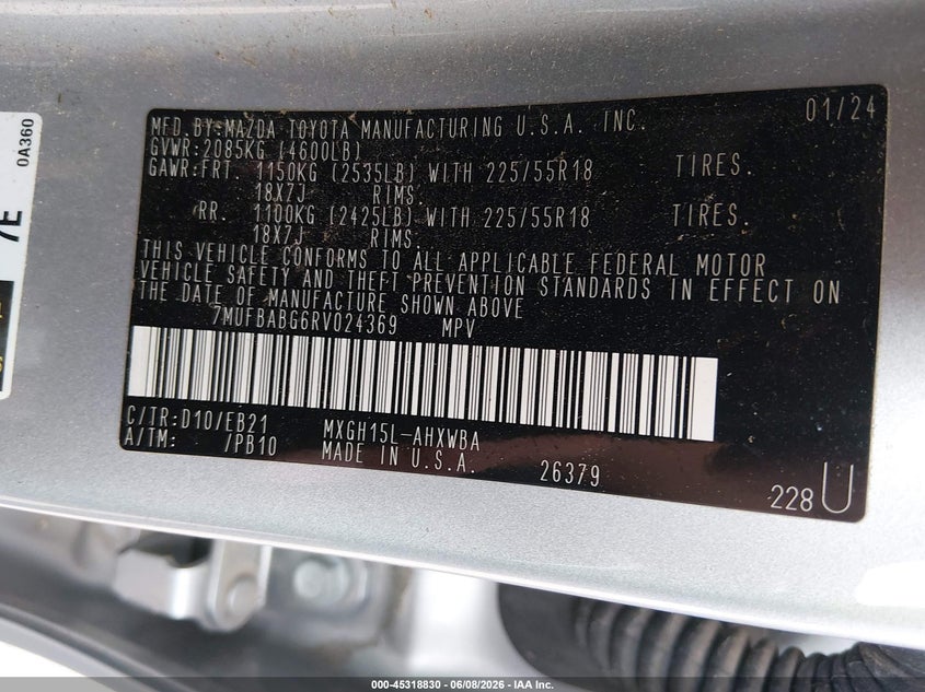 2024 Toyota Corolla cross VIN 7MUFBABG6RV024369 IAAI salvage auction — FRONT END, Salvage Title, sold $10,800 on 2026-07-12 (photo 9)