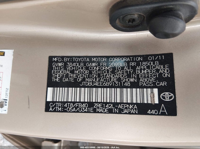 2011 Toyota Corolla VIN JTDBU4EE6B9131148 IAAI salvage auction — FRONT END, Salvage (South Carolina), sold $575 on 2026-07-08 (photo 9)