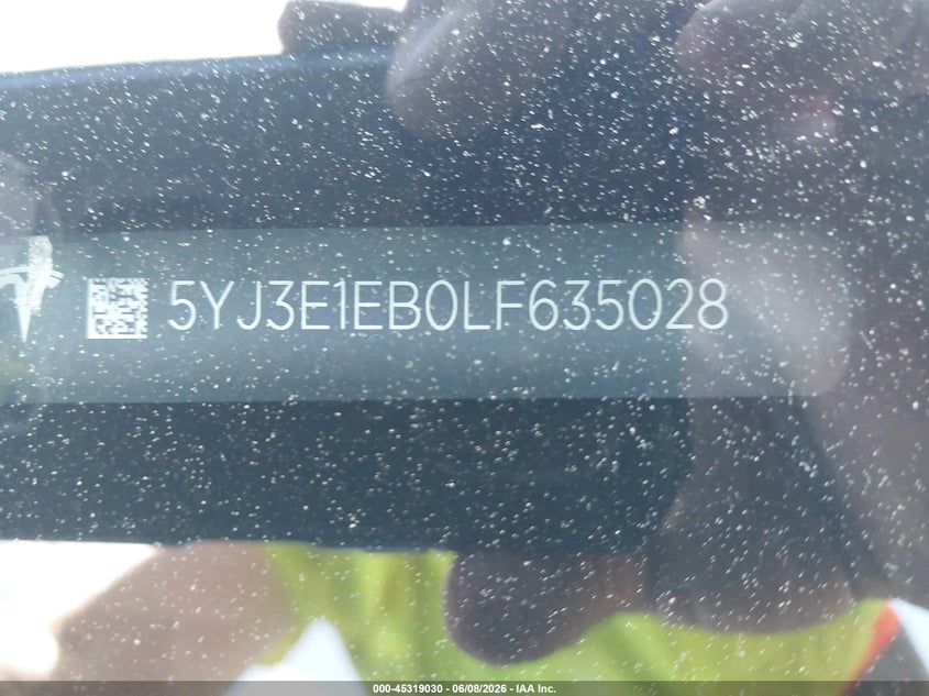 2020 Tesla Model 3 VIN 5YJ3E1EB0LF635028 IAAI salvage auction — FRONT END, Salvage Title, sold $3,850 on 2026-07-24 (photo 9)