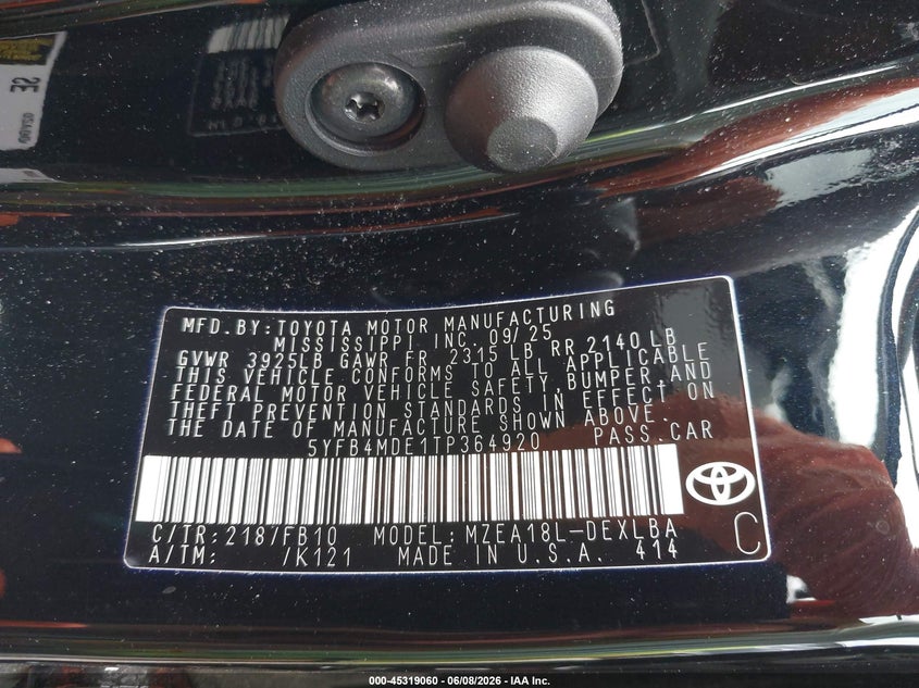 2026 Toyota Corolla VIN 5YFB4MDE1TP364920 IAAI salvage auction — REAR END, Salvage Title, sold $2,550 on 2026-07-10 (photo 9)