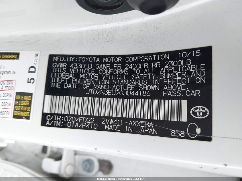 2016 Toyota Prius v VIN JTDZN3EU2GJ044186 IAAI salvage auction — NORMAL WEAR, Salvage Title, sold $4,100 on 2026-07-16 (photo 9)