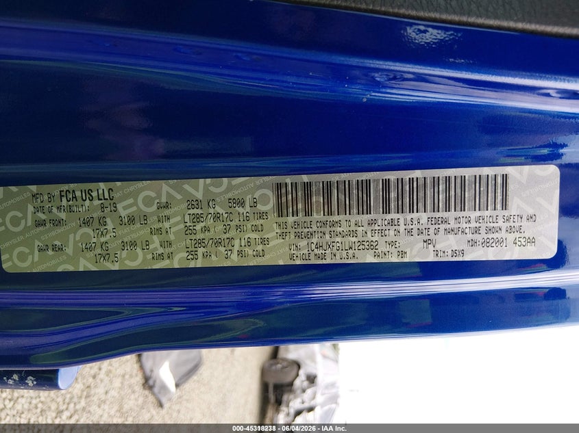 2020 Jeep Wrangler / VIN 1C4HJXFG1LW125362 IAAI salvage auction — NORMAL WEAR, Sf97 (Oregon), sold $925 on 2026-07-29 (photo 9)