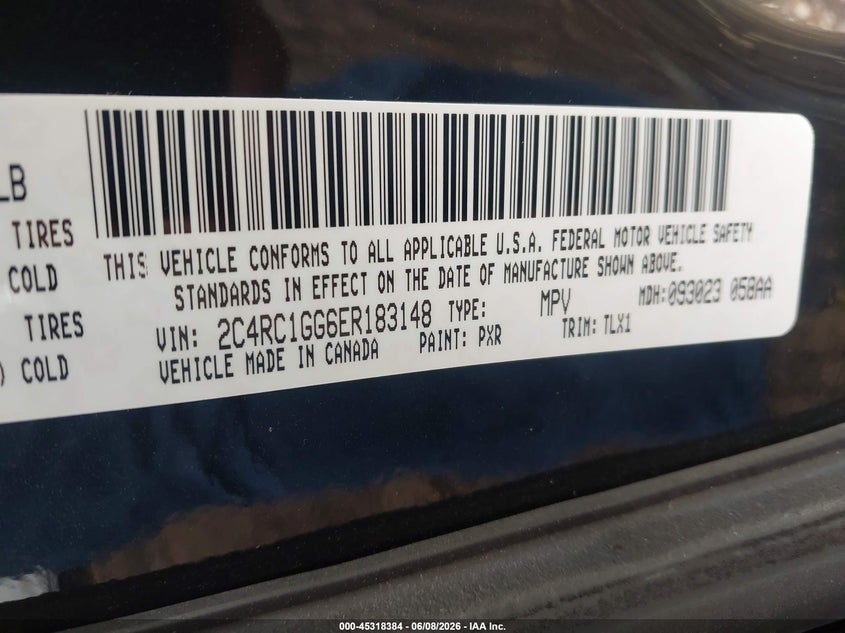 2014 Chrysler Town & country VIN 2C4RC1GG6ER183148 IAAI salvage auction — FRONT & REAR, Salvage Title, sold $500 on 2026-07-09 (photo 9)