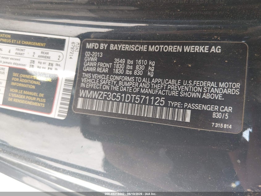 2013 Mini Cooper clubman VIN WMWZF3C51DT571125 IAAI salvage auction — NORMAL WEAR, Original (Maine), sold $700 on 2026-07-22 (photo 7)