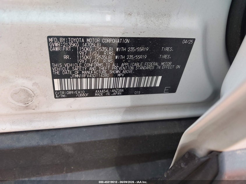 2025 Toyota Rav 4 VIN JTMN1RFV4SD114380 IAAI salvage auction — FRONT END, Salvage Title, sold $18,300 on 2026-07-23 (photo 9)