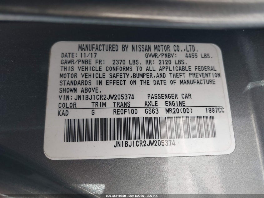 2018 Nissan Rogue VIN JN1BJ1CR2JW205374 IAAI salvage auction — FRONT END, Mv-907A (New York), sold $400 on 2026-07-09 (photo 9)