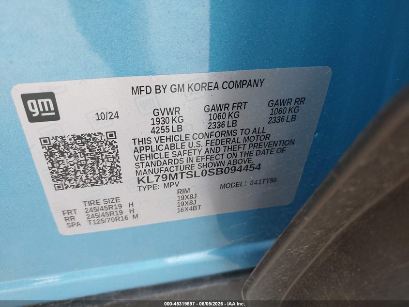2025 Chevrolet Trailblazer VIN KL79MTSL0SB094454 IAAI salvage auction — REAR END, Salvage Title, sold $10,100 on 2026-07-13 (photo 9)