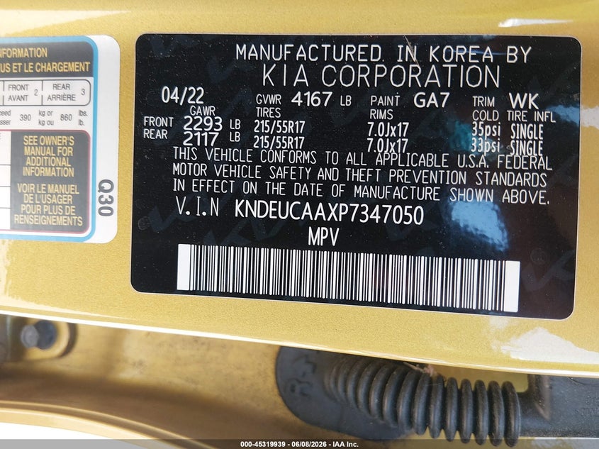 2023 Kia Seltos VIN KNDEUCAAXP7347050 IAAI salvage auction — REAR END, Salvage Title, sold $4,500 on 2026-07-22 (photo 9)