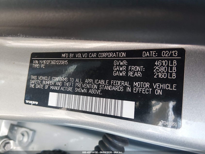 2013 Volvo S60 VIN YV1612FS6D1220815 IAAI salvage auction — FRONT END, Wait Title, sold $900 on 2026-08-10 (photo 9)