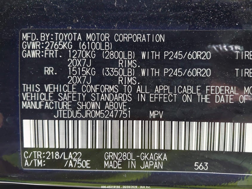 2021 Toyota 4runner VIN JTEDU5JR0M5247751 IAAI salvage auction — RIGHT FRONT, Salvage Title, sold $11,200 on 2026-07-30 (photo 9)