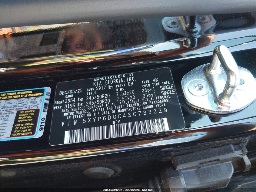 2025 Kia Telluride VIN 5XYP6DGC4SG733329 IAAI salvage auction — REAR END, Salvage Title, sold $12,600 on 2026-07-24 (photo 9)