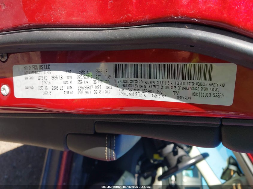 2017 Jeep Cherokee VIN 1C4PJMCS1HW579847 IAAI salvage auction — FRONT & REAR, Salvage (Massachusetts), sold $500 on 2026-07-18 (photo 9)