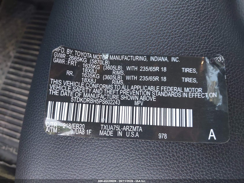 2023 Toyota Highlander VIN 5TDKDRBH5PS526345 IAAI salvage auction — UNKNOWN, Mv-907A (New York), sold $14,825 on 2026-07-28 (photo 9)