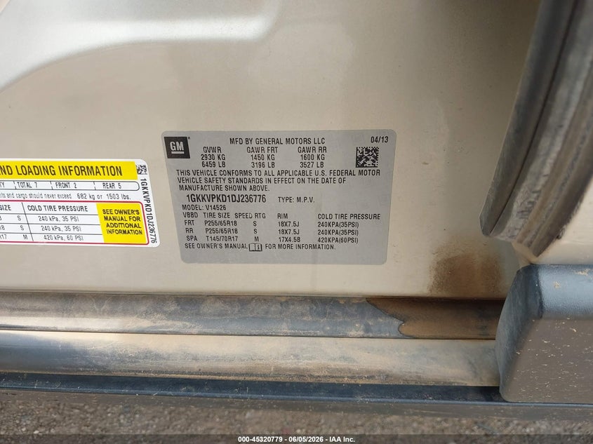2013 Gmc Acadia VIN 1GKKVPKD1DJ236776 IAAI salvage auction — HAIL, Original (Texas), sold $25 on 2026-08-24 (photo 9)