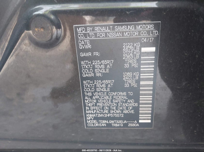 2017 Nissan Rogue VIN KNMAT2MV2HP575572 IAAI salvage auction — FRONT END, Clear (Wisconsin), sold $875 on 2026-07-16 (photo 9)