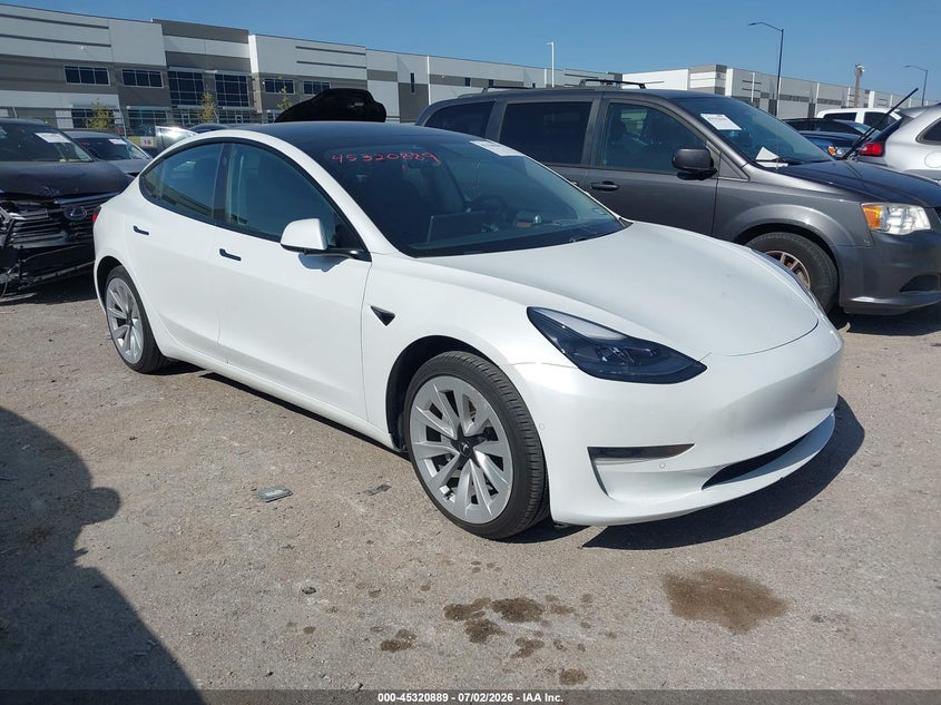 2021 Tesla Model 3 VIN 5YJ3E1EA7MF051377 IAAI salvage auction — LEFT FRONT, Salvage (Texas), sold $4,150 on 2026-07-28 (photo 1)