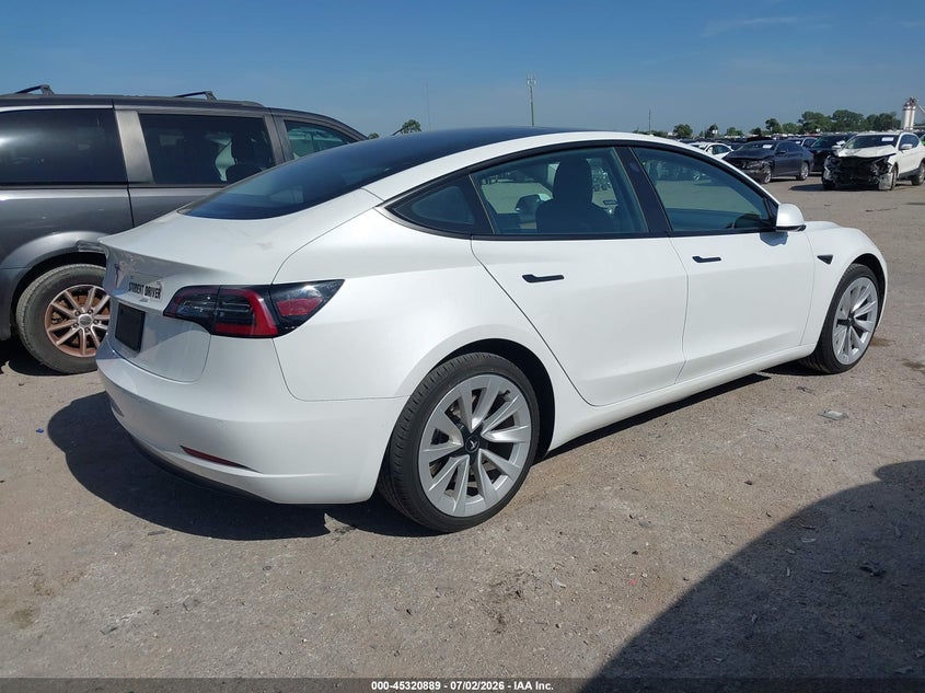 2021 Tesla Model 3 VIN 5YJ3E1EA7MF051377 IAAI salvage auction — LEFT FRONT, Salvage (Texas), sold $4,150 on 2026-07-28 (photo 4)