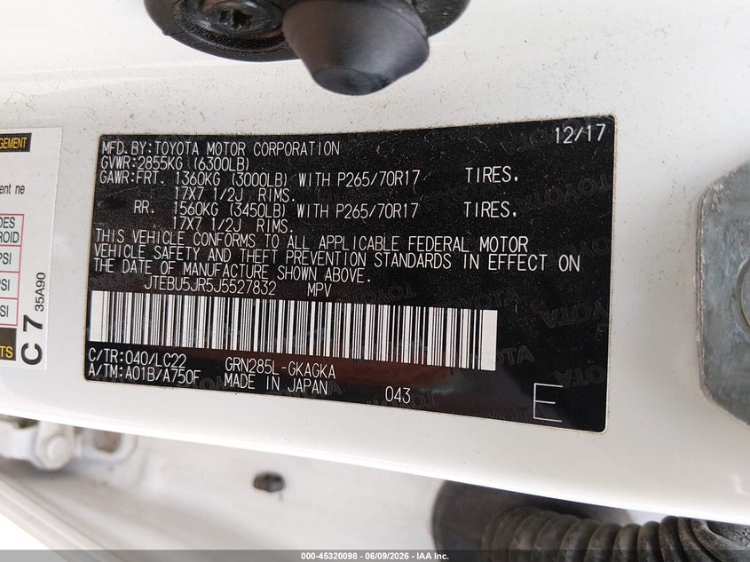 2018 Toyota 4runner VIN JTEBU5JR5J5527832 IAAI salvage auction — FRONT END, Salvage Title, sold $8,200 on 2026-07-20 (photo 9)