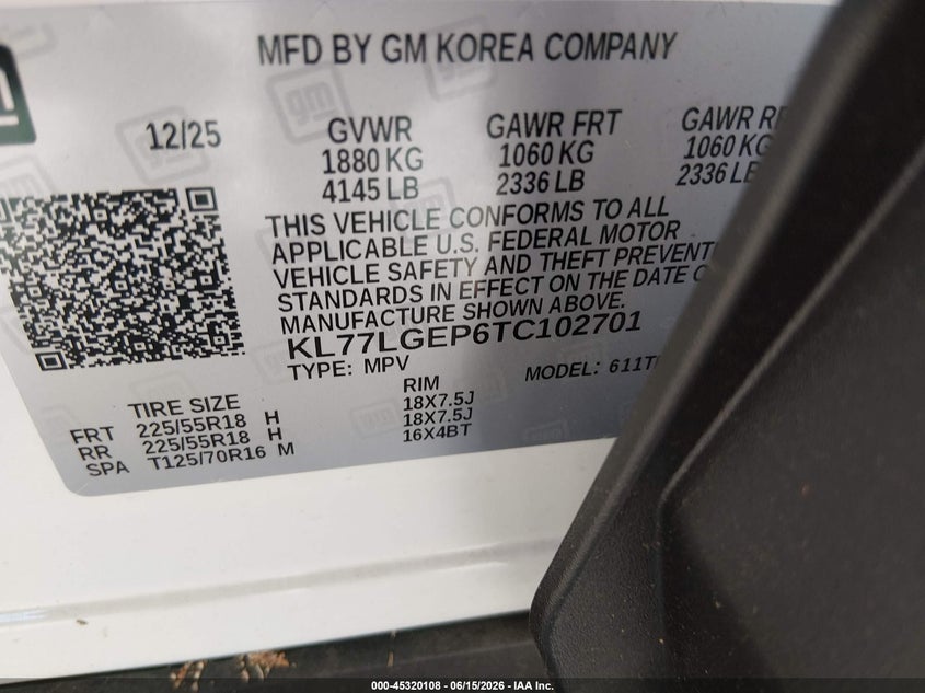 2026 Chevrolet Trax VIN KL77LGEP6TC102701 IAAI salvage auction — LEFT REAR, Salvage (Alabama), sold $8,400 on 2026-07-13 (photo 9)