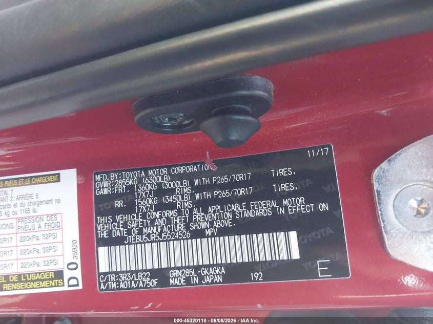 2018 Toyota 4runner VIN JTEBU5JR5J5524526 IAAI salvage auction — FRONT END, Salvage Title, sold $7,200 on 2026-07-21 (photo 9)