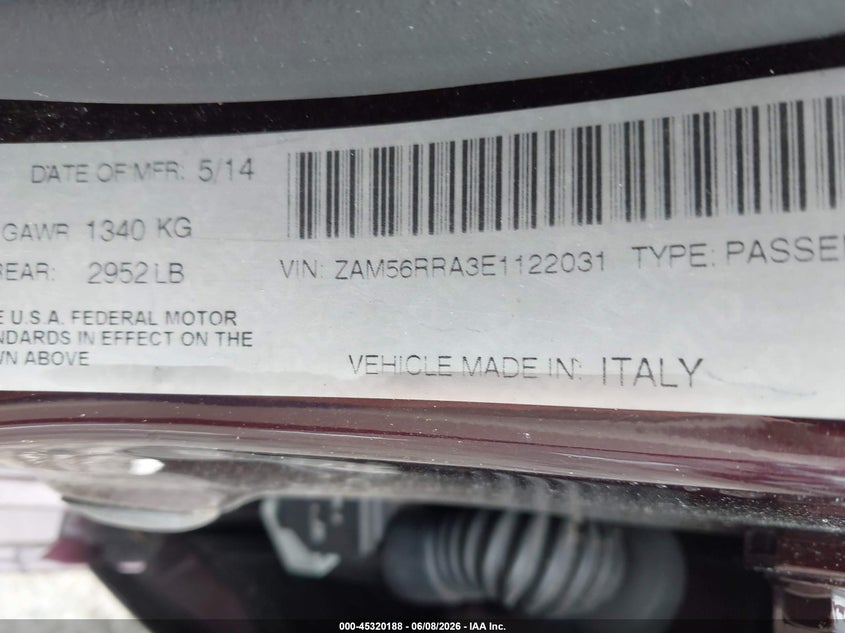 2014 Maserati Quattroporte VIN ZAM56RRA3E1122031 IAAI salvage auction — ROOF, Salvage Title, sold $4,200 on 2026-07-22 (photo 9)