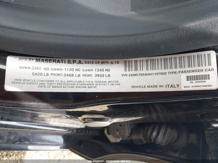 2017 Maserati Ghibli VIN ZAM57XSA0H1197902 IAAI salvage auction — FRONT END, Salvage Title, sold $3,200 on 2026-07-16 (photo 9)