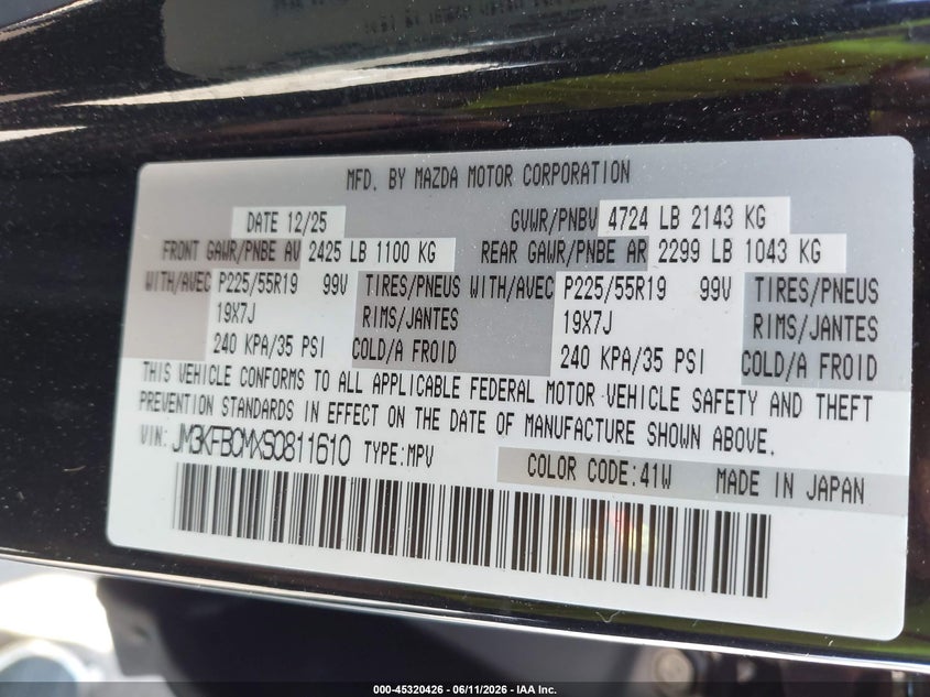 2025 Mazda Cx-5 VIN JM3KFBCMXS0811610 IAAI salvage auction — FRONT END, Salvage Title, sold $3,300 on 2026-07-28 (photo 9)