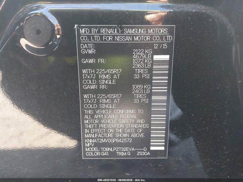 2016 Nissan Rogue VIN KNMAT2MV0GP642572 IAAI salvage auction — FRONT END, Salvage Title, sold $500 on 2026-07-21 (photo 9)