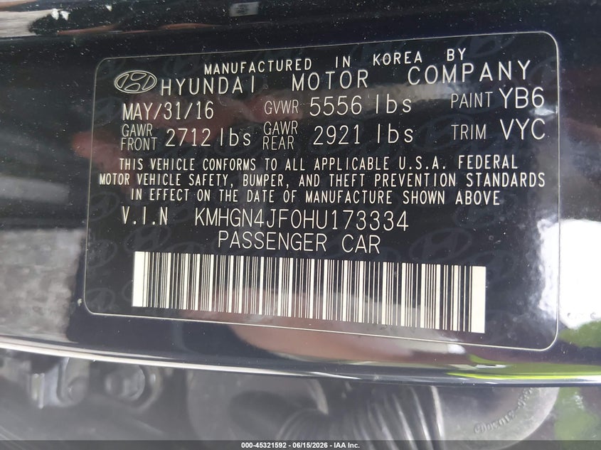 2017 Genesis G80 VIN KMHGN4JF0HU173334 IAAI salvage auction — LEFT SIDE, Salvage (Louisiana), sold $5,100 on 2026-07-29 (photo 9)