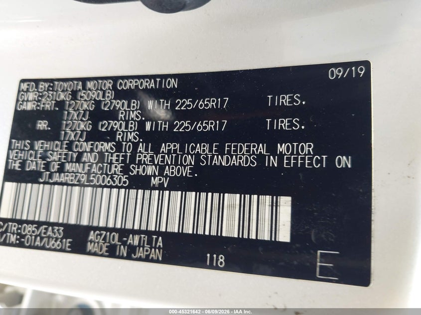 2020 Lexus Nx VIN JTJAARBZ9L5006305 IAAI salvage auction — RIGHT REAR, Salvage Title, sold $8,250 on 2026-07-22 (photo 9)
