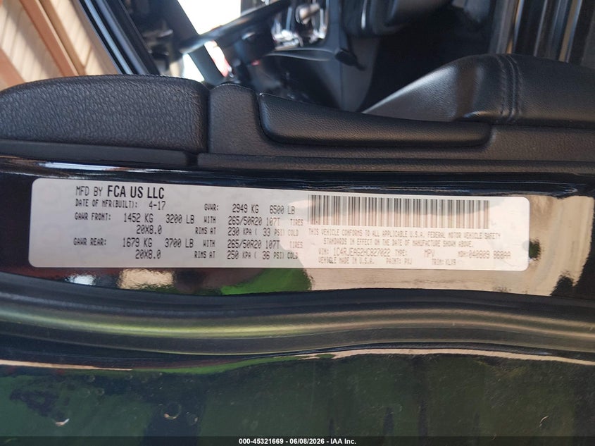 2017 Jeep Grand cherokee VIN 1C4RJEAG2HC827022 IAAI salvage auction — LEFT SIDE, Salvage Title, sold $4,050 on 2026-08-03 (photo 9)
