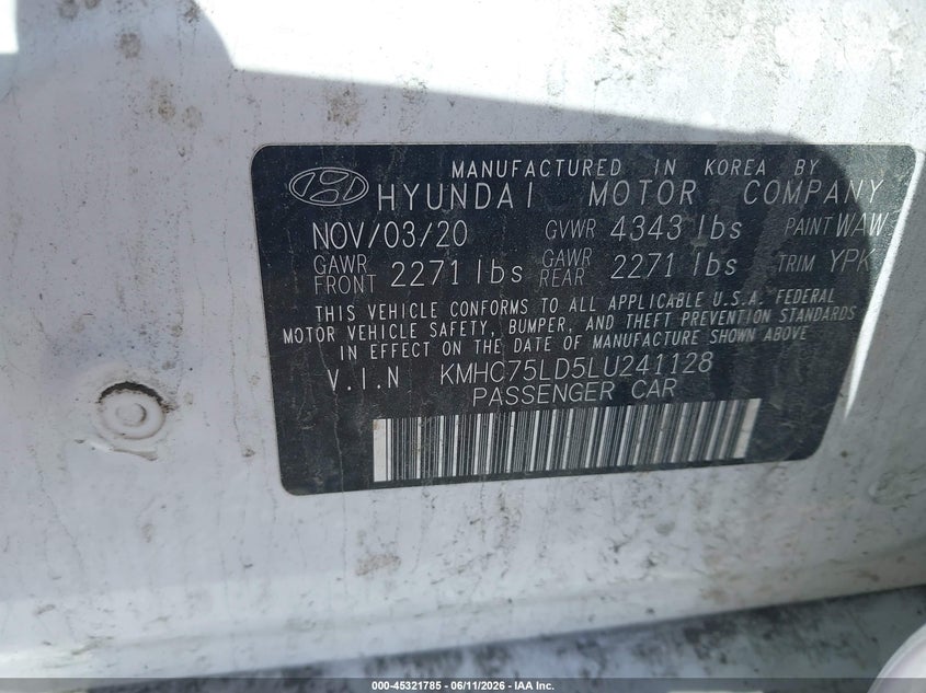 2020 Hyundai Ioniq VIN KMHC75LD5LU241128 IAAI salvage auction — REAR END, Salvage (Massachusetts), sold $4,500 on 2026-07-10 (photo 9)