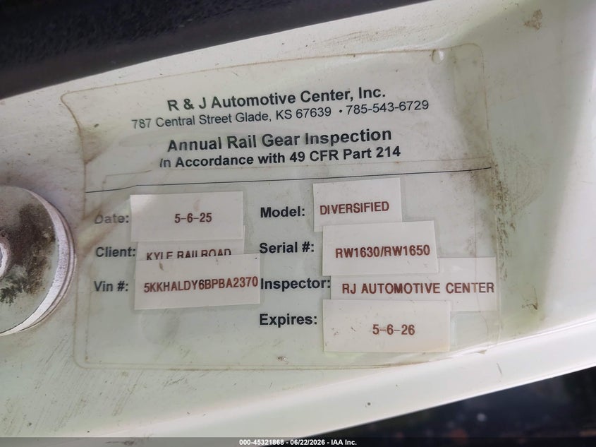 2011 Western star/auto car Conventional VIN 5KKHALDV6BPBA2370 IAAI salvage auction — SIDE, Clear (Kansas), sold $25,350 on 2026-07-31 (photo 8)