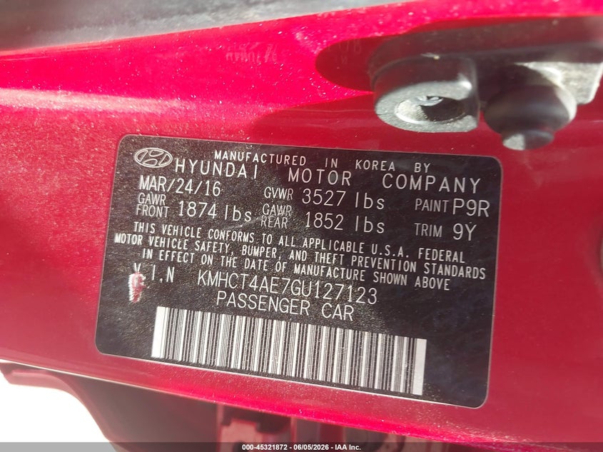 2016 Hyundai Accent VIN KMHCT4AE7GU127123 IAAI salvage auction — LEFT FRONT, Salvage Title, sold $325 on 2026-07-30 (photo 9)