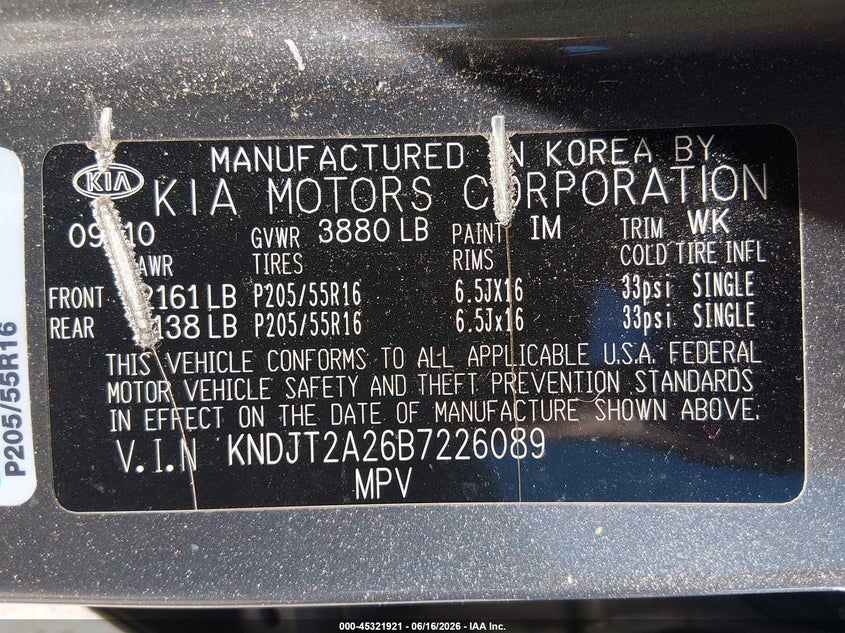 2011 Kia Soul VIN KNDJT2A26B7226089 IAAI salvage auction — RIGHT SIDE, Nrc Lienholder Repossession Paperwork (Arkansas), sold $775 on 2026-07-08 (photo 9)